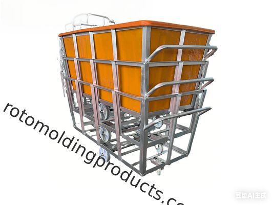 1300L Xe đẩy vải chịu lực nặng bằng nhựa rotomolded công thái học với đế thép mạ kẽm
